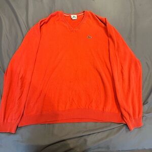 Lacoste Classic Orange Cotton V-Neck Pullover Sweater